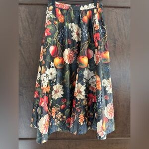 Maeve Jacie Faux Leather Midi Skirt Multi Floral Fruit NWOT